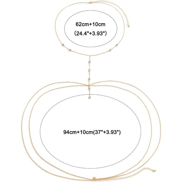 14K 9Diamonds Gold Plated Body Chain Women Layered Rhinestone Bikini Bra Jewelry - Picture 7 of 7